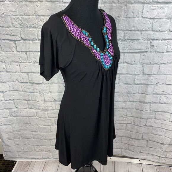 Calessa vneck short sleeve flowy mini dress with beads & jewels NWT sz S - Picture 2 of 11